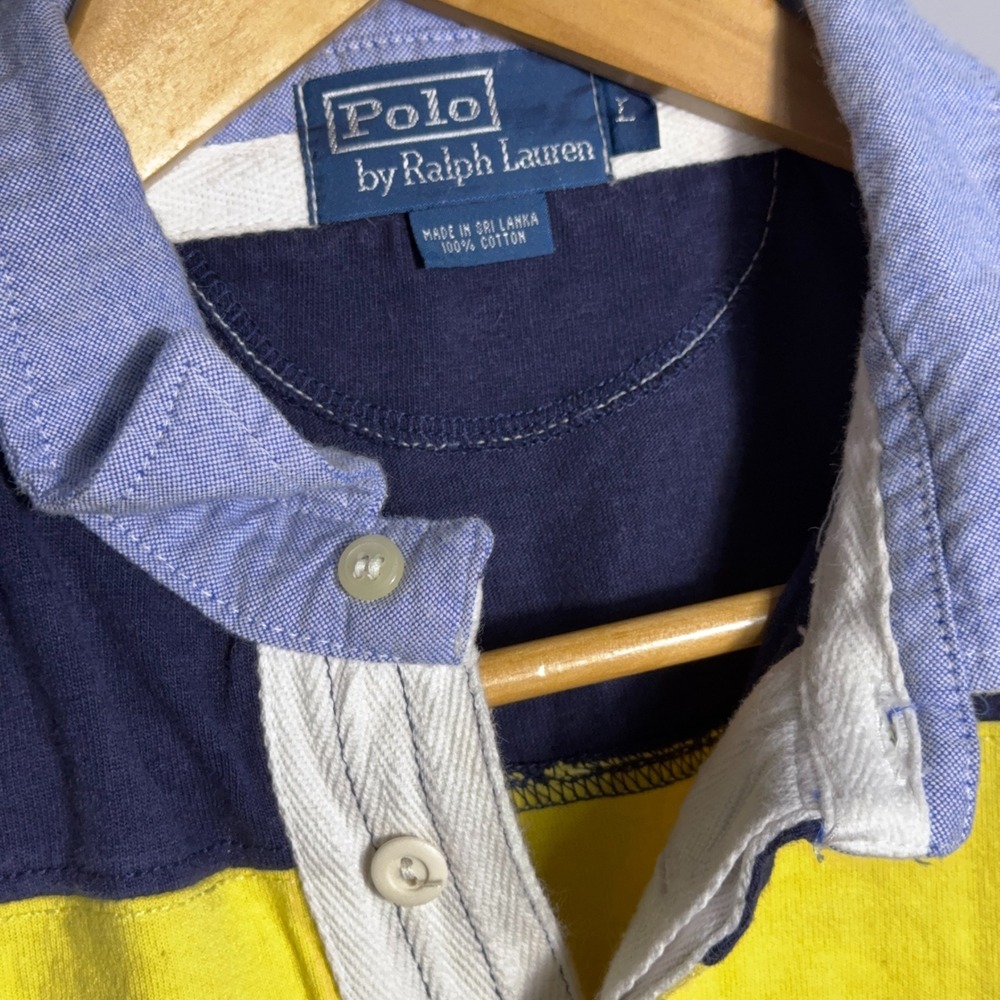 Vintage‎ Polo Ralph Lauren Striped Rugby Shirt Mens Size Large 90s Yellow - Picture 3 of 9